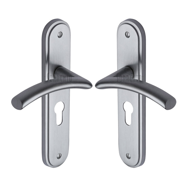 High quality image of the Sorrento Door Handle for Euro Profile Plate Tosca Design Satin Chrome Finish
 | Sku. sc-4348-sc | Discounted prices available from Trade Door Handles