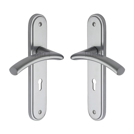 High quality image of the Sorrento Door Handle Lever Lock Tosca Design Satin Chrome Finish
 | Sku. sc-4350-sc | Discounted prices available from Trade Door Handles