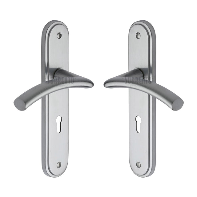 High quality image of the Sorrento Door Handle Lever Lock Tosca Design Satin Chrome Finish
 | Sku. sc-4350-sc | Discounted prices available from Trade Door Handles
