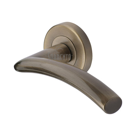 High quality image of the Sorrento Door Handle Lever Latch on Round Rose Tosca Design Antique on Zinc finish | Sku. SC-4352-AZ | available to order from Trade Door Handles.