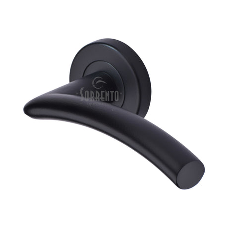 High quality image of the Sorrento Door Handle Lever Latch on Round Rose Tosca Design Matt Black finish | Sku. SC-4352-BLK | available to order from Trade Door Handles.