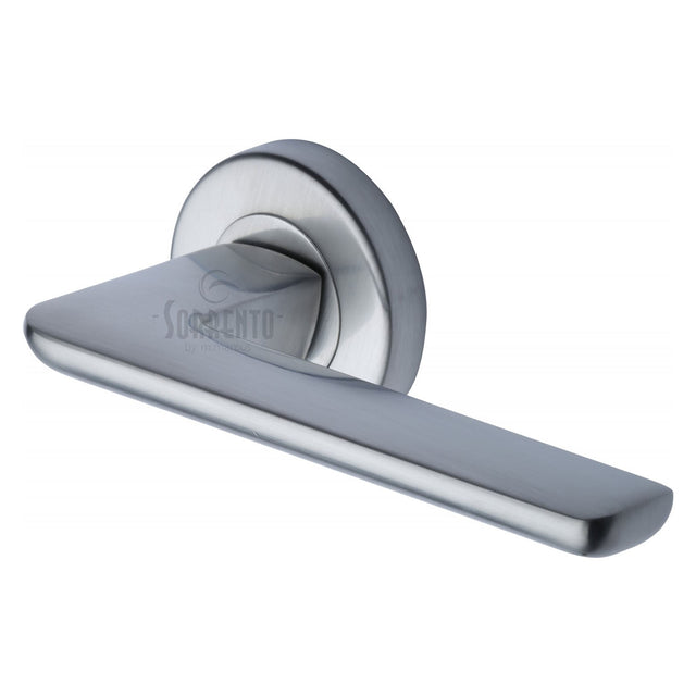 High quality image of the Sorrento Door Handle Lever Latch on Round Rose Trino Design Satin Chrome Finish | Sku. sc-5352-sc | Discounted prices available from Trade Door Handles