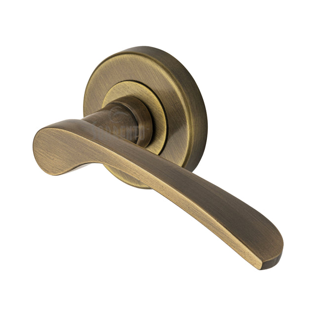 High quality image of the Sorrento Door Handle Lever Latch on Round Rose Arcadia Design Antique on Zinc finish | Sku. SC-5380-AZ | available to order from Trade Door Handles.