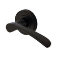 High quality image of the Sorrento Door Handle Lever Latch on Round Rose Arcadia Design Matt Black finish | Sku. SC-5380-BLK | available to order from Trade Door Handles.