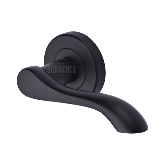 High quality image of the Sorrento Door Handle Lever Latch on Round Rose Aurora Design Matt Black finish | Sku. SC-7352-BLK | available to order from Trade Door Handles.