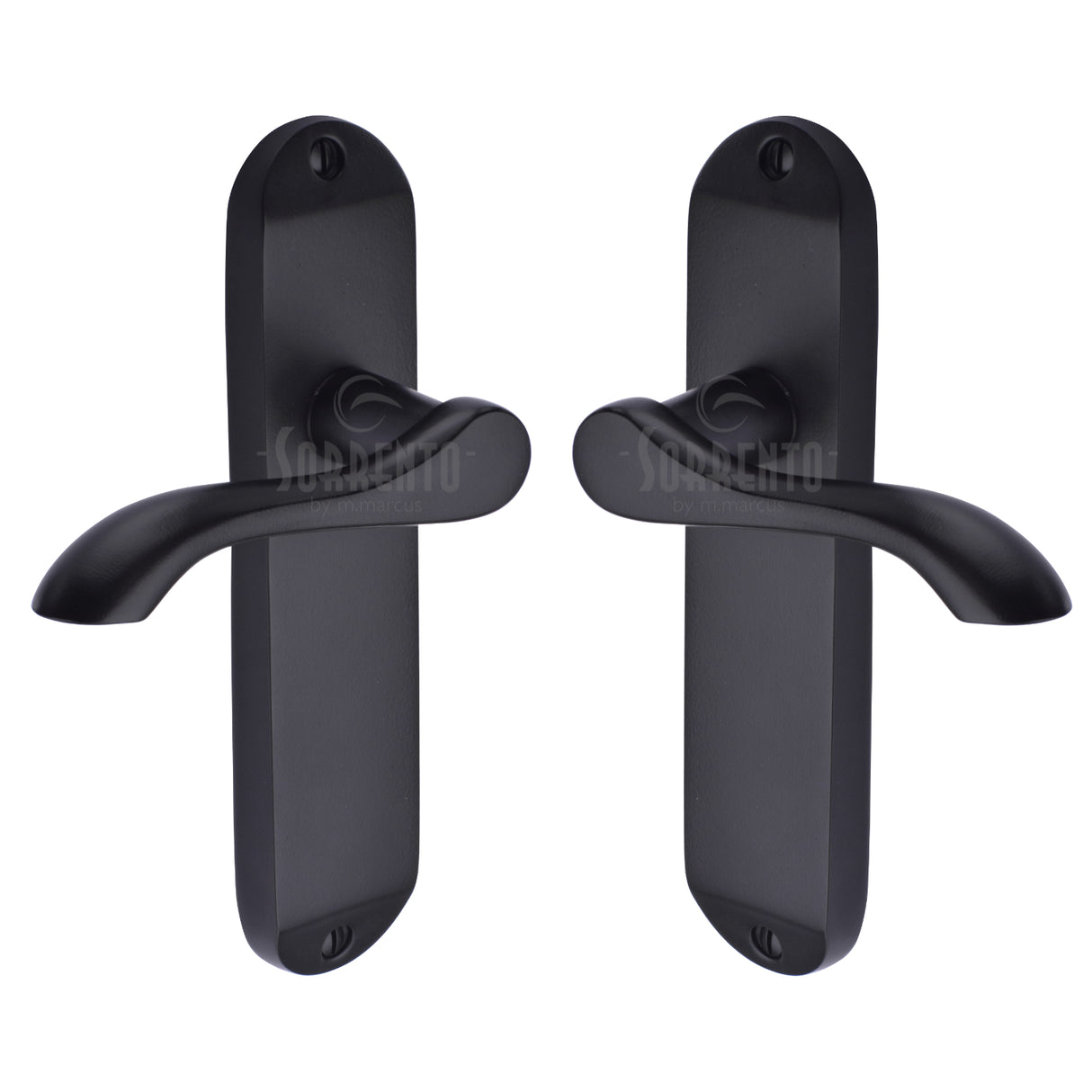 High quality image of the Sorrento Door Handle Lever Latch Aurora Design Matt Black finish | Sku. SC-7360-BLK | available to order from Trade Door Handles.