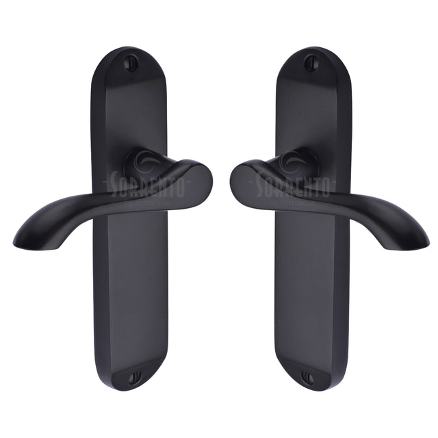 High quality image of the Sorrento Door Handle Lever Latch Aurora Design Matt Black finish | Sku. SC-7360-BLK | available to order from Trade Door Handles.