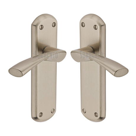 High quality image of the Sorrento Door Handle Lever Latch Atlanta Design Satin Nickel on Zinc finish | Sku. SC-7610-SNZ | available to order from Trade Door Handles.