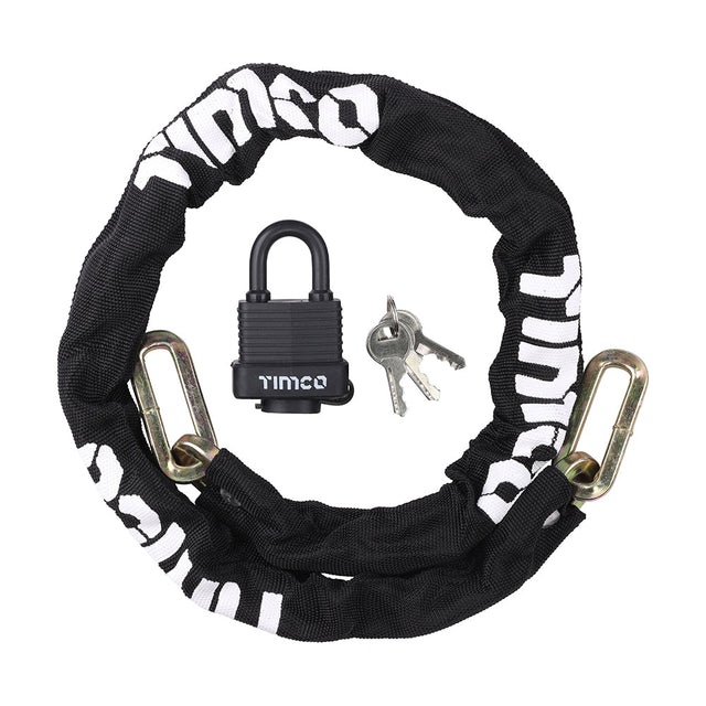 This is an image of Timco - Security Chain & Weatherproof Padlock 8mm x 1m (2 Pieces Bag) SCWP