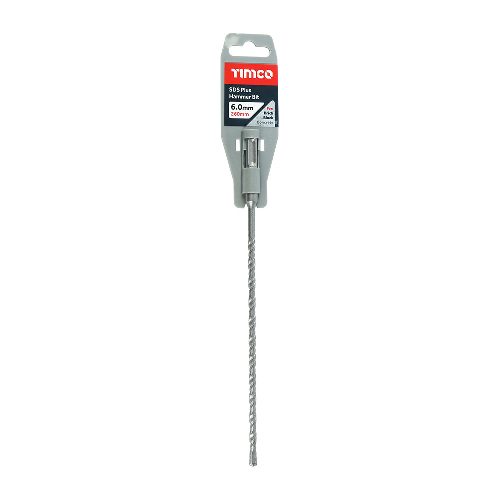 This is an image of Timco - SDS Plus Hammer Bit 6.0 x 260 (1 Each Clip) SDS6260