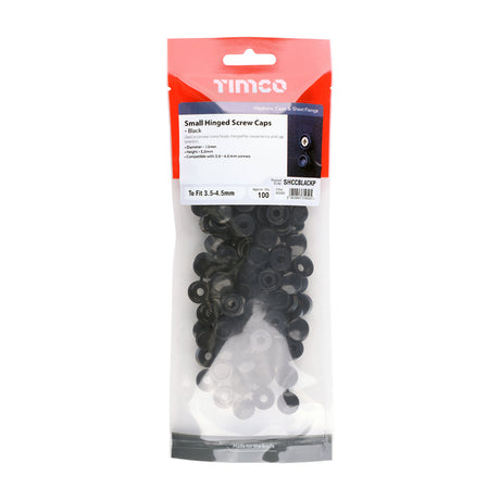 This is an image of Timco - Hinged Screw Caps - Small - Black To fit 3.0 to 4.5 Screw - (100 PCS TIMpac) SHCCBLACKP