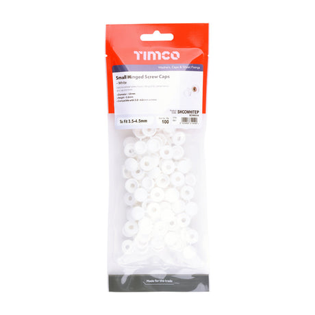 This is an image of Timco - Hinged Screw Caps - Small - White To fit 3.0 to 4.5 Screw - (100 PCS TIMpac) SHCCWHITEP