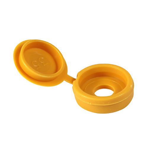 This is an image of Timco - Hinged Screw Caps - Small - Yellow To fit 3.0 to 4.5 Screw - (100 PCS TIMpac) SHCCYELLOWP