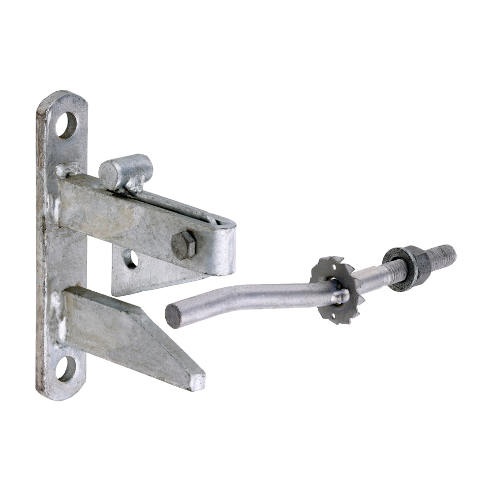 This is an image of Timco - Self Locking Gate Catch With Cranked Striker - Hot Dipped Galvanised 120mm (1 Each Plain Bag) SLCG