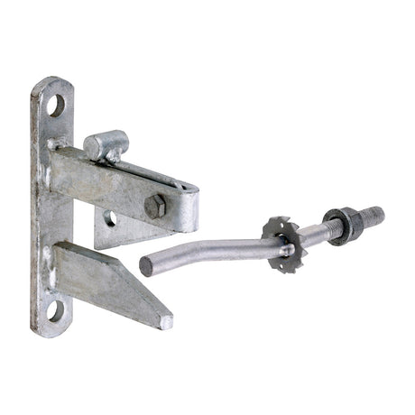 This is an image of Timco - Self Locking Gate Catch With Cranked Striker - Hot Dipped Galvanised 120mm (1 Each Plain Bag) SLCG