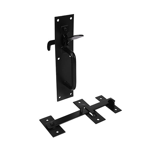 This is an image of Timco - Suffolk Latch - Medium Duty - Black 205 x 45mm (1 Each Plain Bag) SLMBB