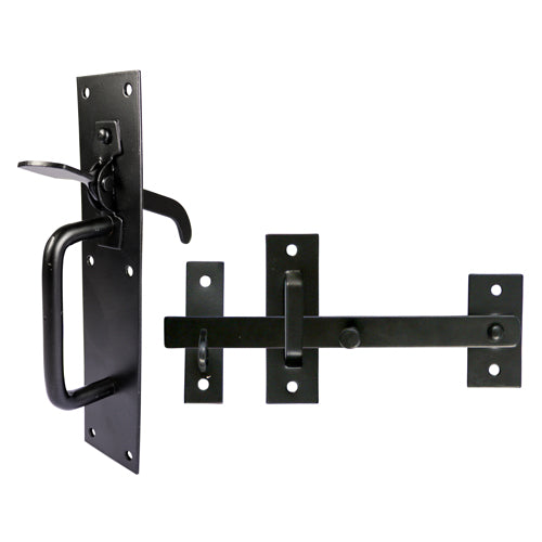 This is an image of Timco - Suffolk Latch - Medium Duty - Black 205 x 45mm (1 Each TIMbag) SLMBP