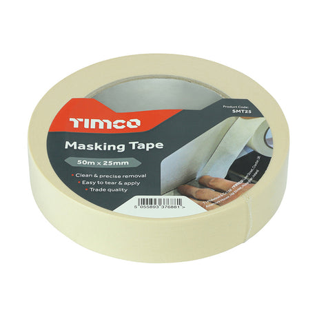 This is an image of Timco - Masking Tape - Cream 50m x 25mm (1 Each Roll) PCSSMT25