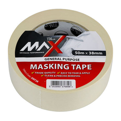 This is an image of Timco - Masking Tape - Cream 50m x 38mm (1 Each Roll) PCSSMT38