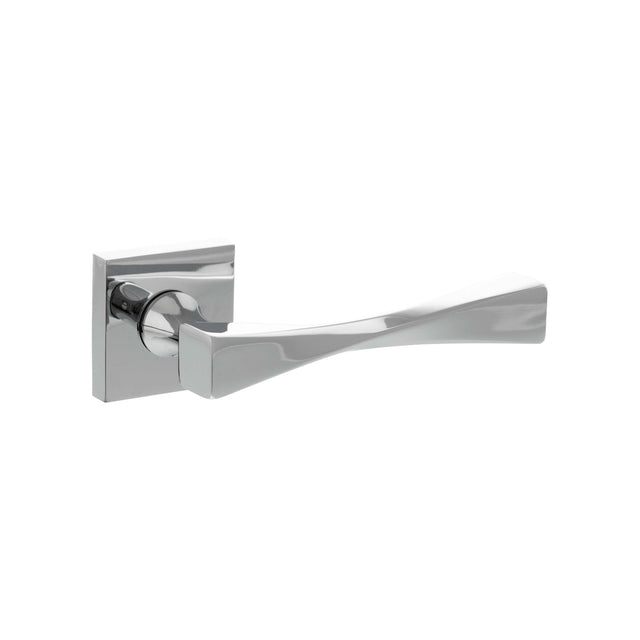 Quality image of Senza Pari Guido Lever Door Handle on Flush Square Rose - Polished Chrome | Sku. sp190cp | available from Trade Door Handles.