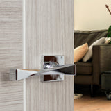 Quality image of Senza Pari Guido Lever Door Handle on Flush Square Rose - Polished Chrome | Sku. sp190cp | available from Trade Door Handles.