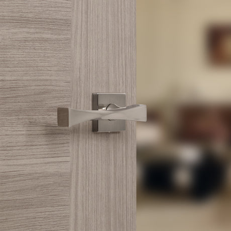 Quality image of Senza Pari Guido Lever Door Handle on Flush Square Rose - Satin Nickel | Sku. sp190sn | available from Trade Door Handles.