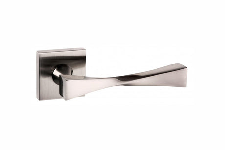 Quality image of Senza Pari Guido Lever Door Handle on Flush Square Rose - Satin Nickel | Sku. sp190sn | available from Trade Door Handles.