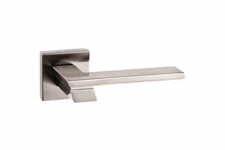 Quality image of Senza Pari Giovanni Lever Door Handle on Flush Square Rose - Satin Nickel | Sku. sp203sn | available from Trade Door Handles.