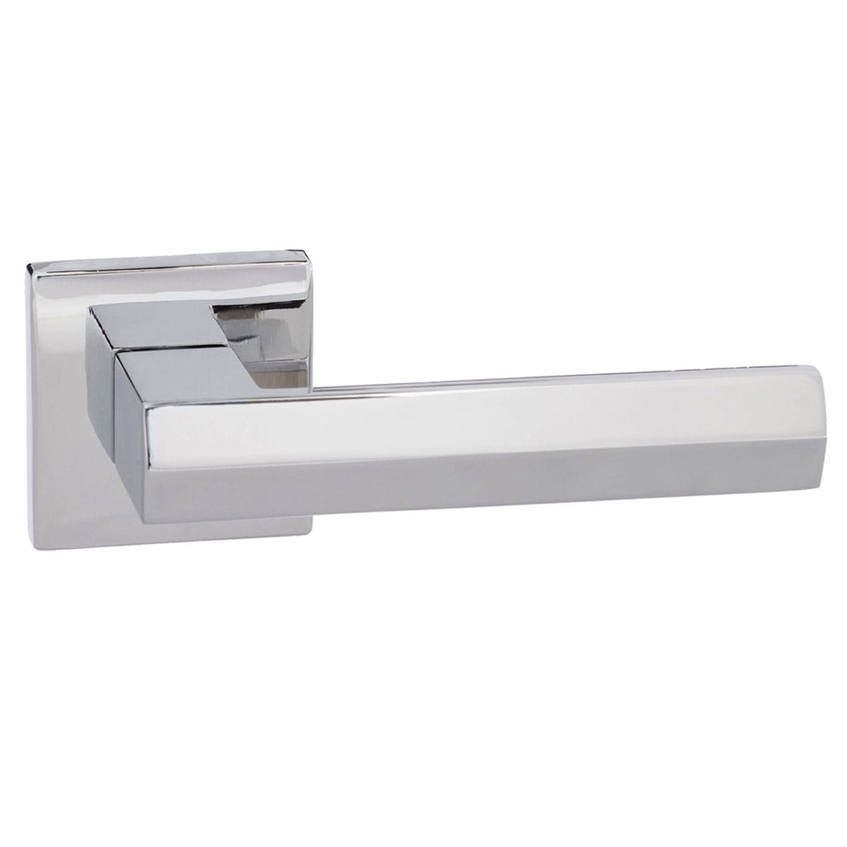 Quality image of Senza Pari Davoli Lever Door Handle on Flush Square Rose - Polished Chrome | Sku. sp216pc | available from Trade Door Handles.