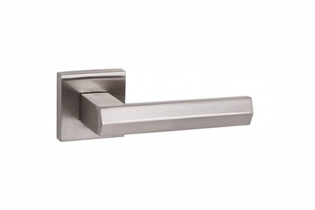 Quality image of Senza Pari Davoli Lever Door Handle on Flush Square Rose - Satin Nickel | Sku. sp216sn | available from Trade Door Handles.