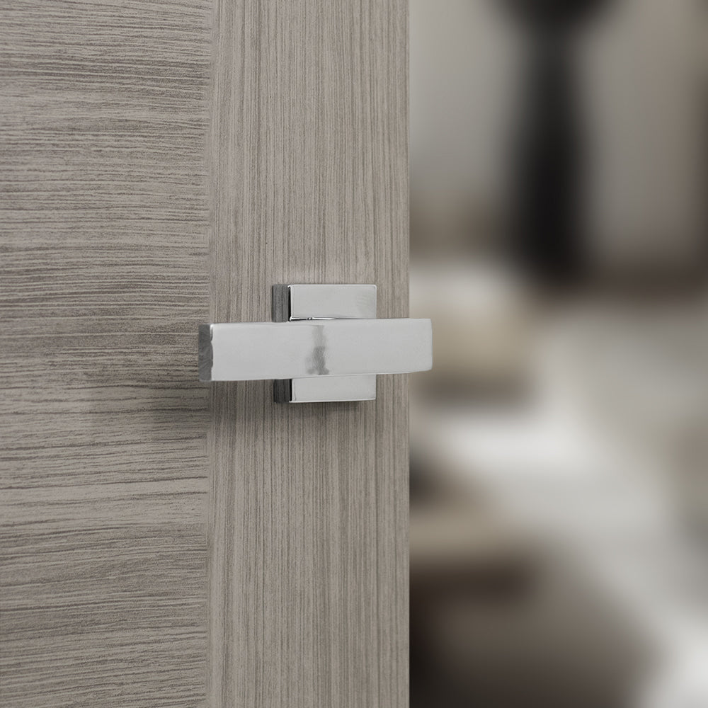 Quality image of Senza Pari Panetti Lever Door Handle on Flush Square Rose - Polished Chrome | Sku. sp217cp | available from Trade Door Handles.