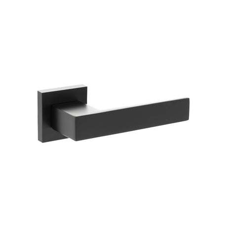 Quality image of Senza Pari Panetti Lever Door Handle on Flush Square Rose - Matt Black | Sku. sp217mb | available from Trade Door Handles.