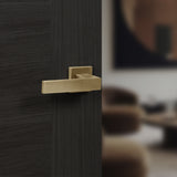 Quality image of Senza Pari Panetti Lever Door Handle on Flush Square Rose - Satin Brass | Sku. sp217sb | available from Trade Door Handles.
