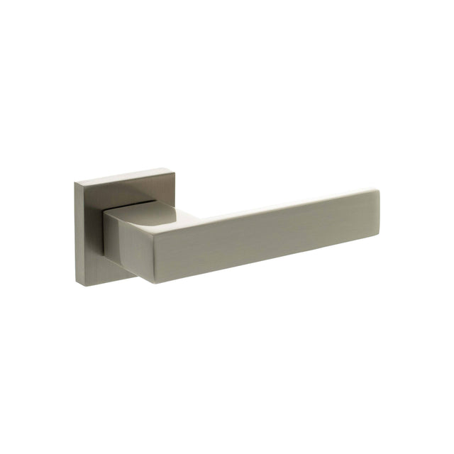 Quality image of Senza Pari Panetti Lever Door Handle on Flush Square Rose - Satin Nickel | Sku. sp217sn | available from Trade Door Handles.