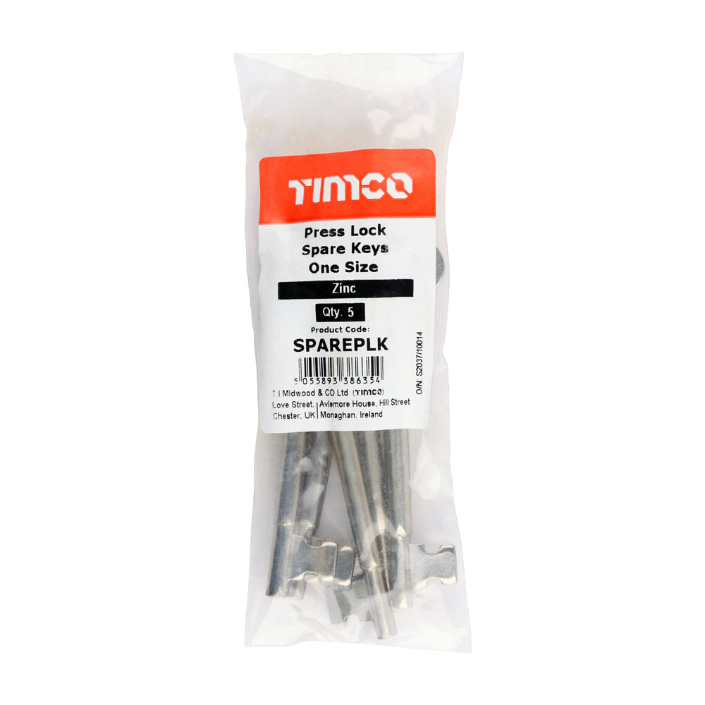 This is an image of Timco - Press Lock Spare Keys - Zinc (5 Pieces Plain Bag) SPAREPLK