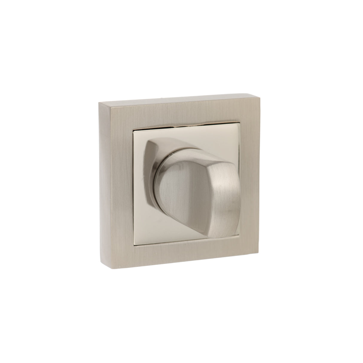 Quality image of Senza Pari WC Turn and Release on Square Rose - Satin Nickel/Polished Nickel | Sku. spcwcsnnp | available from Trade Door Handles.