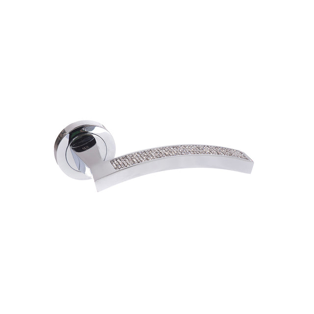 Quality image of Senza Pari Crystal Lever Door Handle on Round Rose - Polished Chrome | Sku. spm167crcp | available from Trade Door Handles.