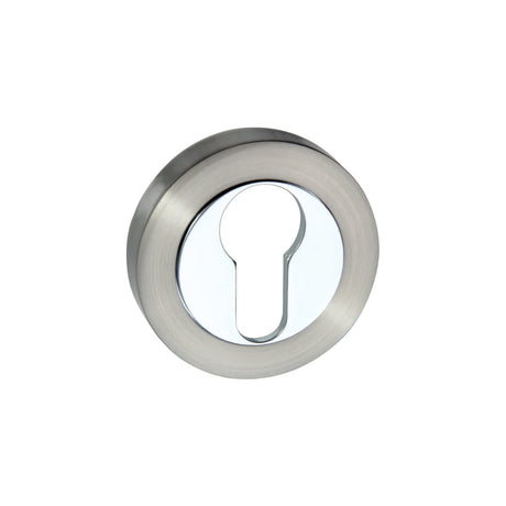 Quality image of Senza Pari Euro Escutcheons on Round Rose - Satin Nickel/Polished Chrome | Sku. spmescesncp | available from Trade Door Handles.