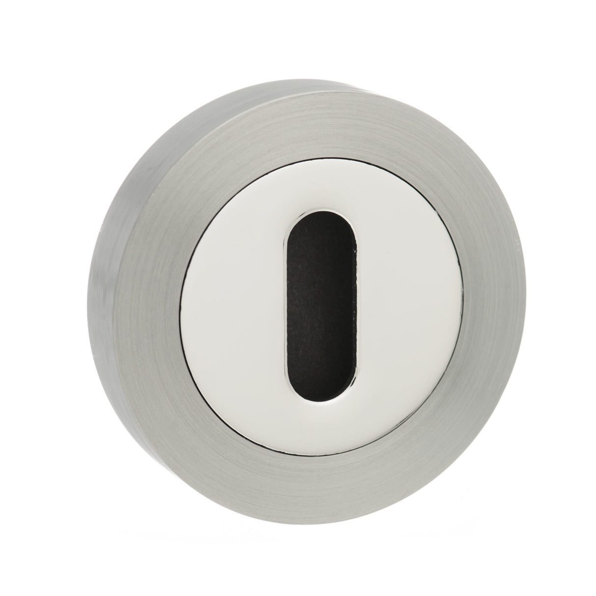 Quality image of Senza Pari Key Escutcheons on Round Rose - Satin Nickel/Chrome Plate | Sku. spmescksncp | available from Trade Door Handles.