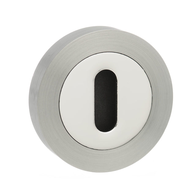 Quality image of Senza Pari Key Escutcheons on Round Rose - Satin Nickel/Chrome Plate | Sku. spmescksncp | available from Trade Door Handles.