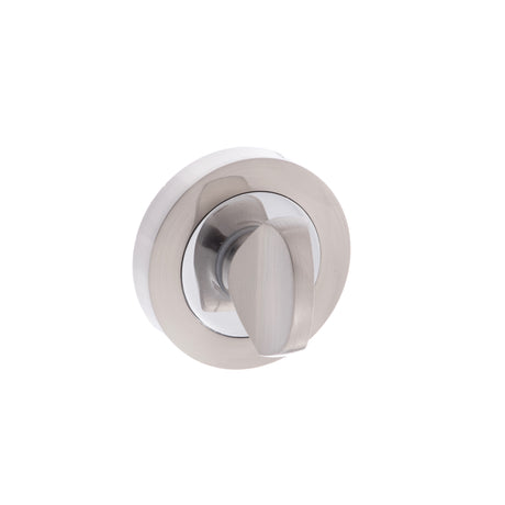 Quality image of Senza Pari WC Turn and Release on Round Rose - Satin Nickel/Chrome Plate | Sku. spmwcsncp | available from Trade Door Handles.