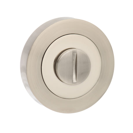 Quality image of Senza Pari WC Turn and Release on Round Rose - Satin Nickel/Polished Nickel | Sku. spmwcsnnp | available from Trade Door Handles.