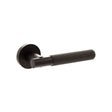 Quality image of Senza Pari Rosarno Knurled Lever Door Handle on Minimal Round Rose - Urban Dark Bronze | Sku. spr170udb | available from Trade Door Handles.