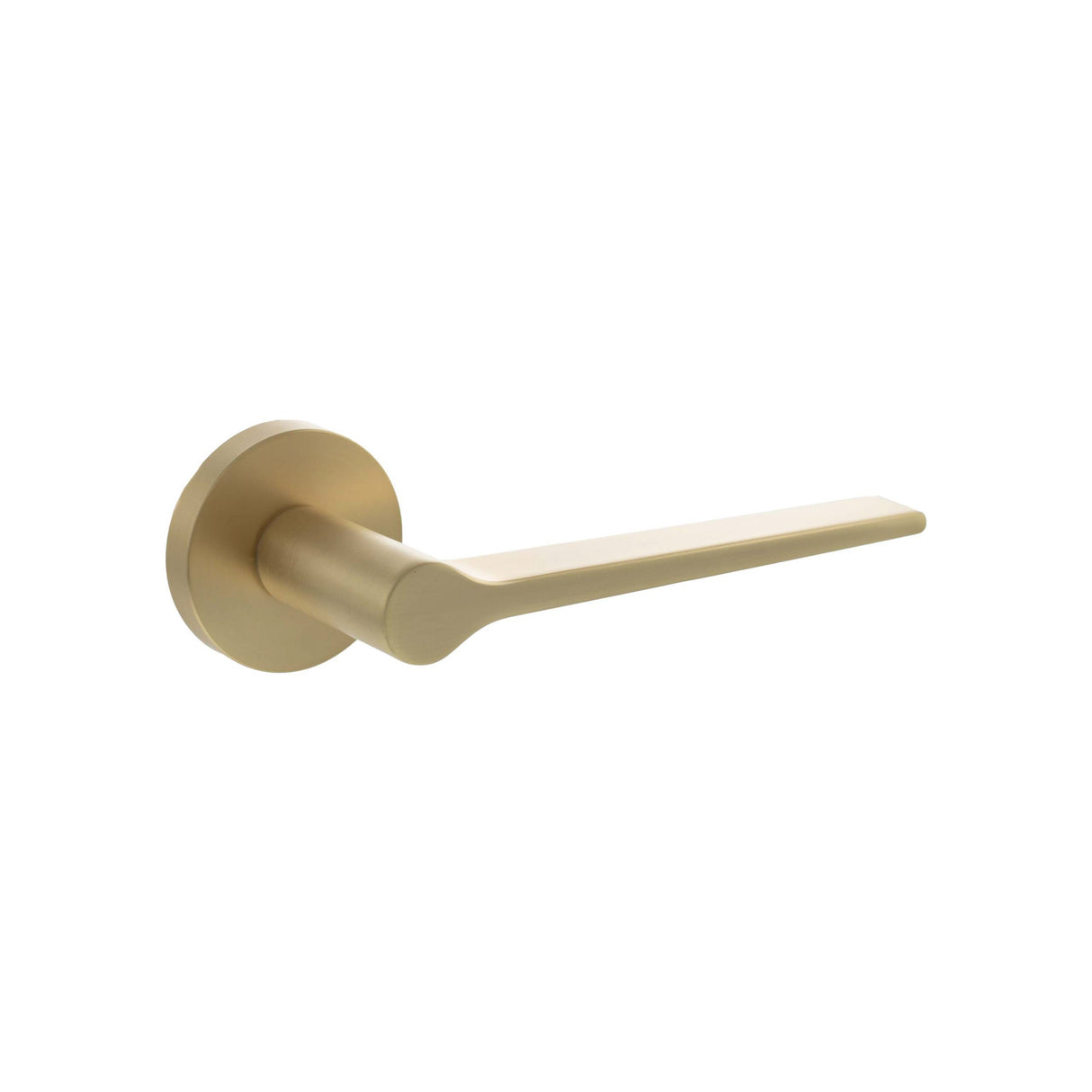 Quality image of Senza Pari Laviano Lever Door Handle on Minimal Round Rose - Satin Brass | Sku. spr180sb | available from Trade Door Handles.