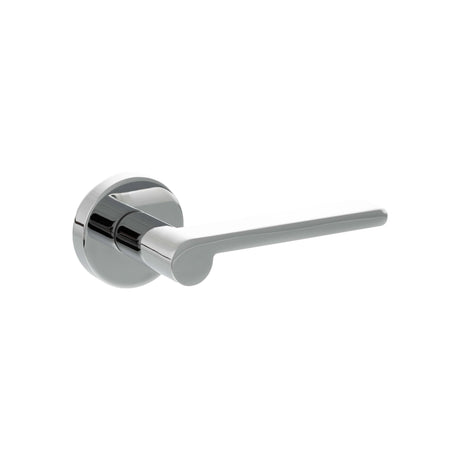 Quality image of Senza Pari Darrio Lever Door Handle on Round Rose - Polished Chrome | Sku. spro218pc | available from Trade Door Handles.