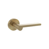 Quality image of Senza Pari Darrio Lever Door Handle on Round Rose - Satin Brass | Sku. spro218sb | available from Trade Door Handles.