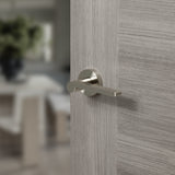 Quality image of Senza Pari Darrio Lever Door Handle on Round Rose - Satin Nickel | Sku. spro218sn | available from Trade Door Handles.
