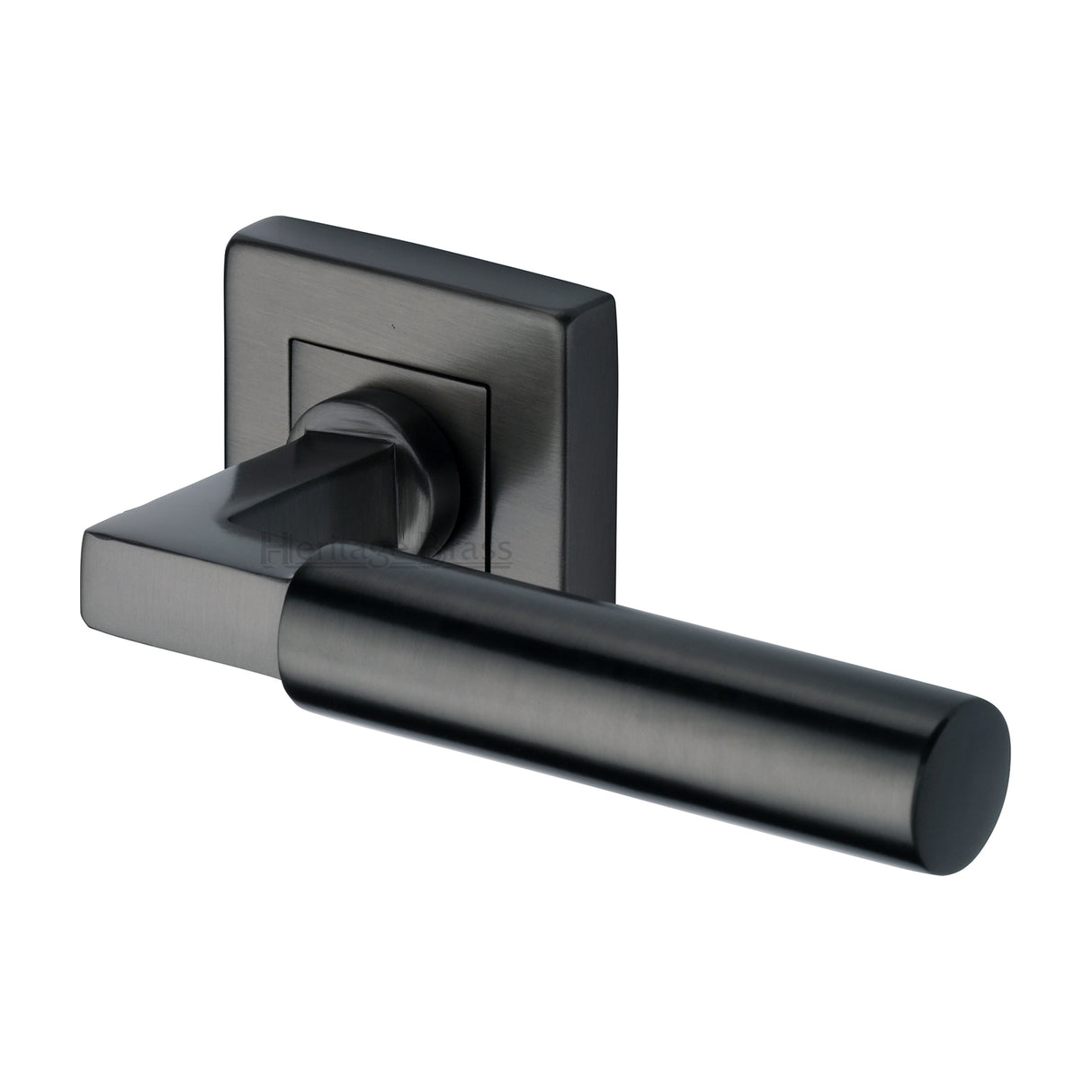 High quality image of the Heritage Brass Door Handle Lever on Rose Bauhaus Sq Design Matt Black Finish | Sku. sq1926-bkmt | Discounted prices available from Trade Door Handles