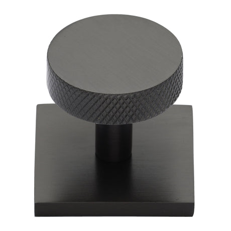 High quality image of Heritage Brass - Cabinet Knob Disc Knurled Design with Square Backplate 32mm Mat | Sku. sq3884-mb | Trade Door Handles, Kendal.