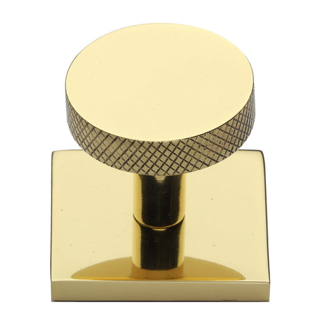 High quality image of Heritage Brass - Cabinet Knob Disc Knurled Design with Square Backplate 32mm Pol | Sku. sq3884-pb | Trade Door Handles, Kendal.